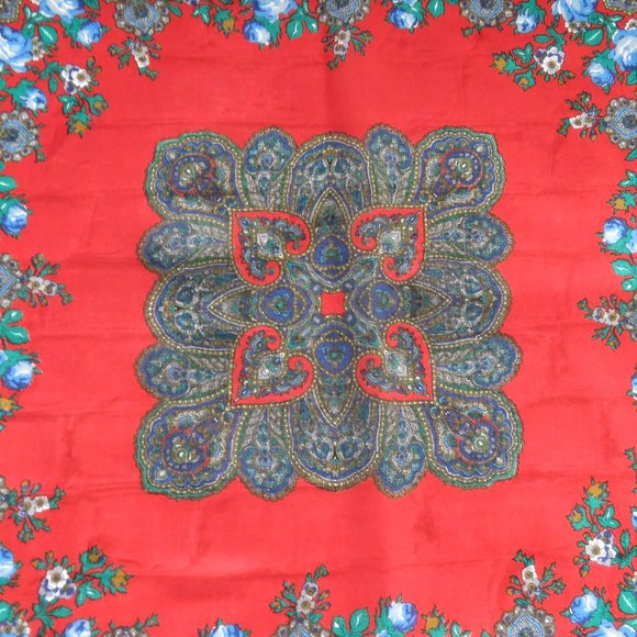 Red & Blue Paisley & Floral Square Scarf - Picture 4 of 5